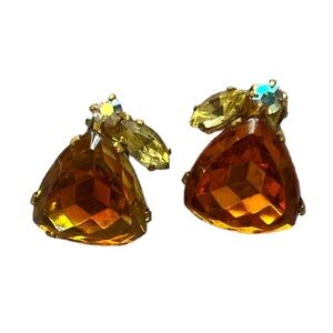 Vintage antique clip on earrings. Large Amber coloured stones. Gold tone